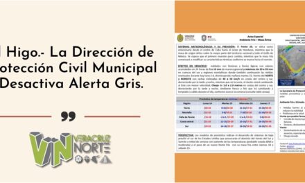 El Higo: La Dirección de Protección Civil Municipal Desactiva Alerta Gris.