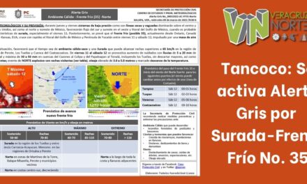 Tancoco: Se activa Alerta Gris por Surada-Frente Frío No. 35